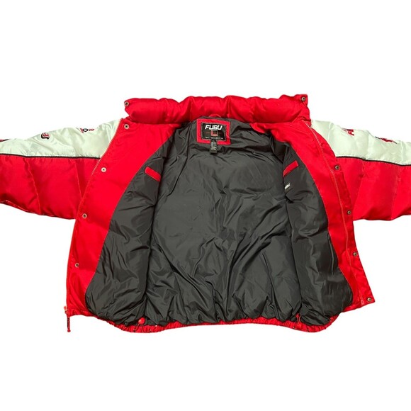 VTG 90s Y2K FUBU Down Racing Puffer Jacket Streetwear XL Red/Gray THE COLLECTION - Picture 3 of 16